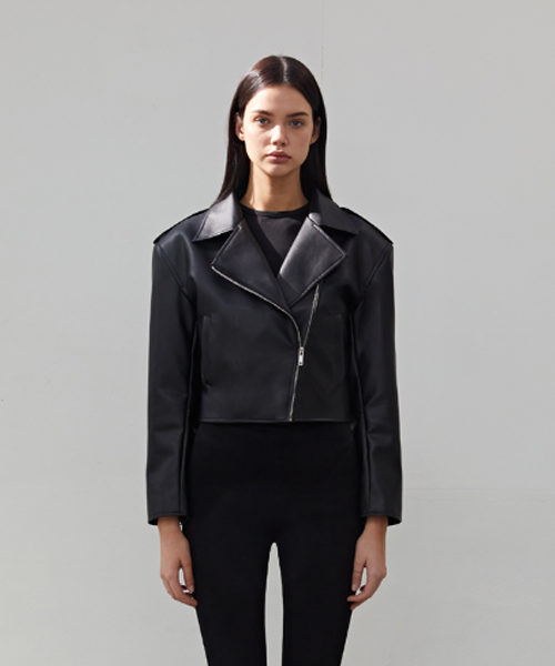 Zara - Faux Leather Crop Biker Jacket - Black - Women
